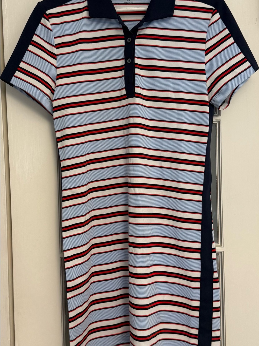 Tory Sport Light Blue Navy Red Striped Polo Mini Dress